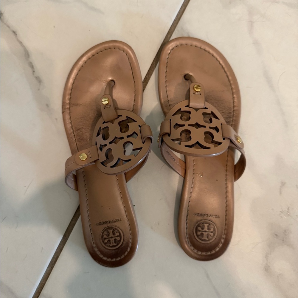 Tory Burch Brown Sandals with Logo Detail